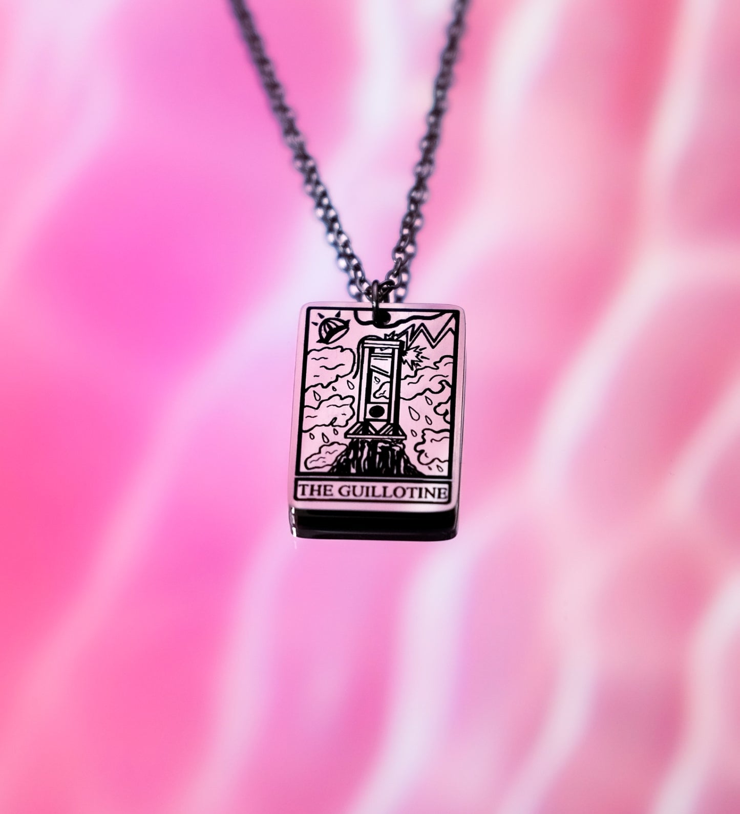 Silver guillotine tarot necklace in stainless steel