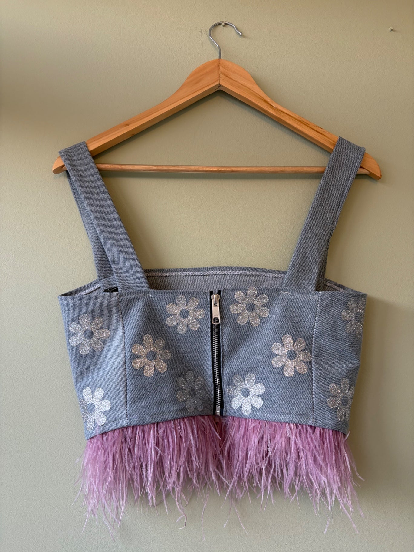 Grey Flower & Feather Top