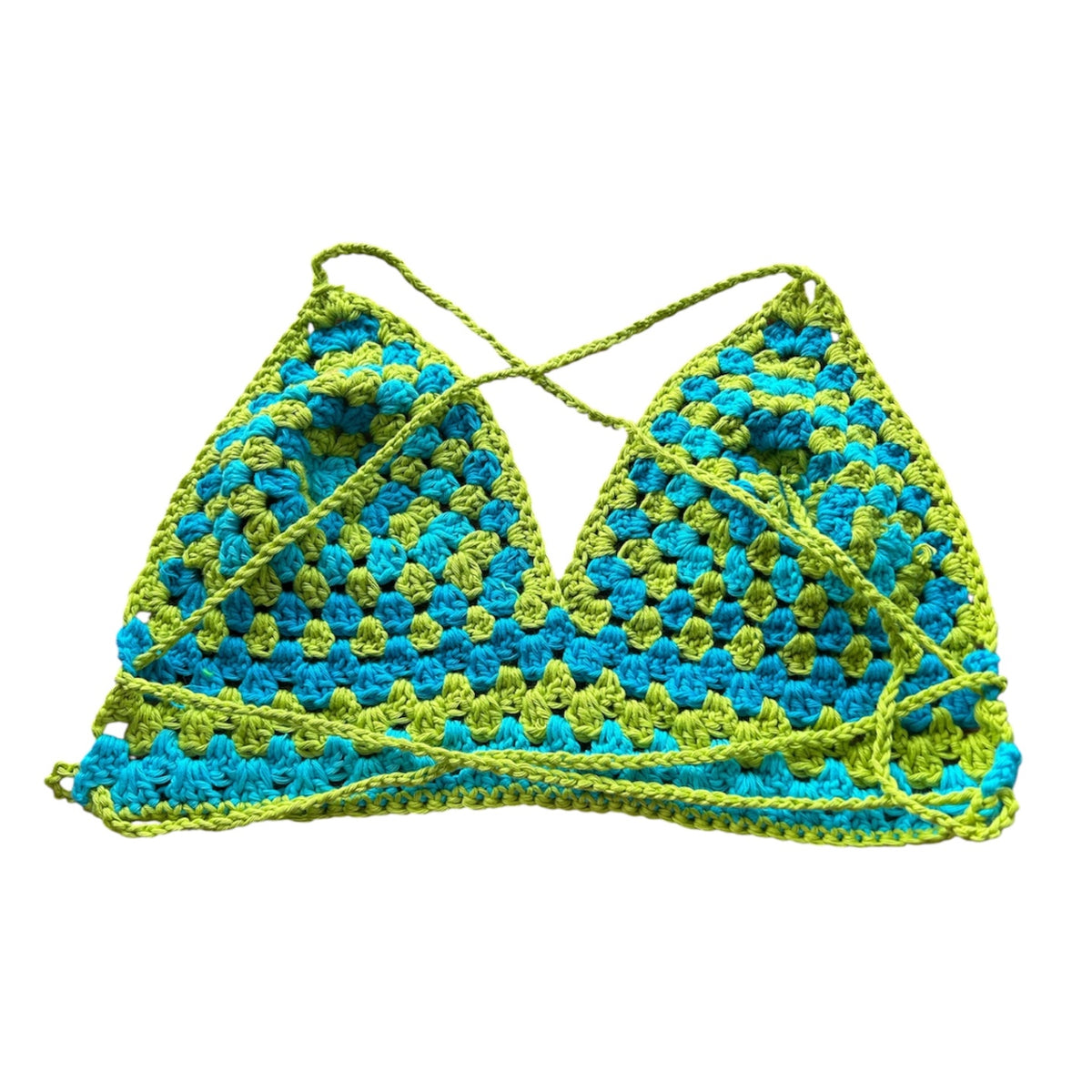 Green and blue crochet top