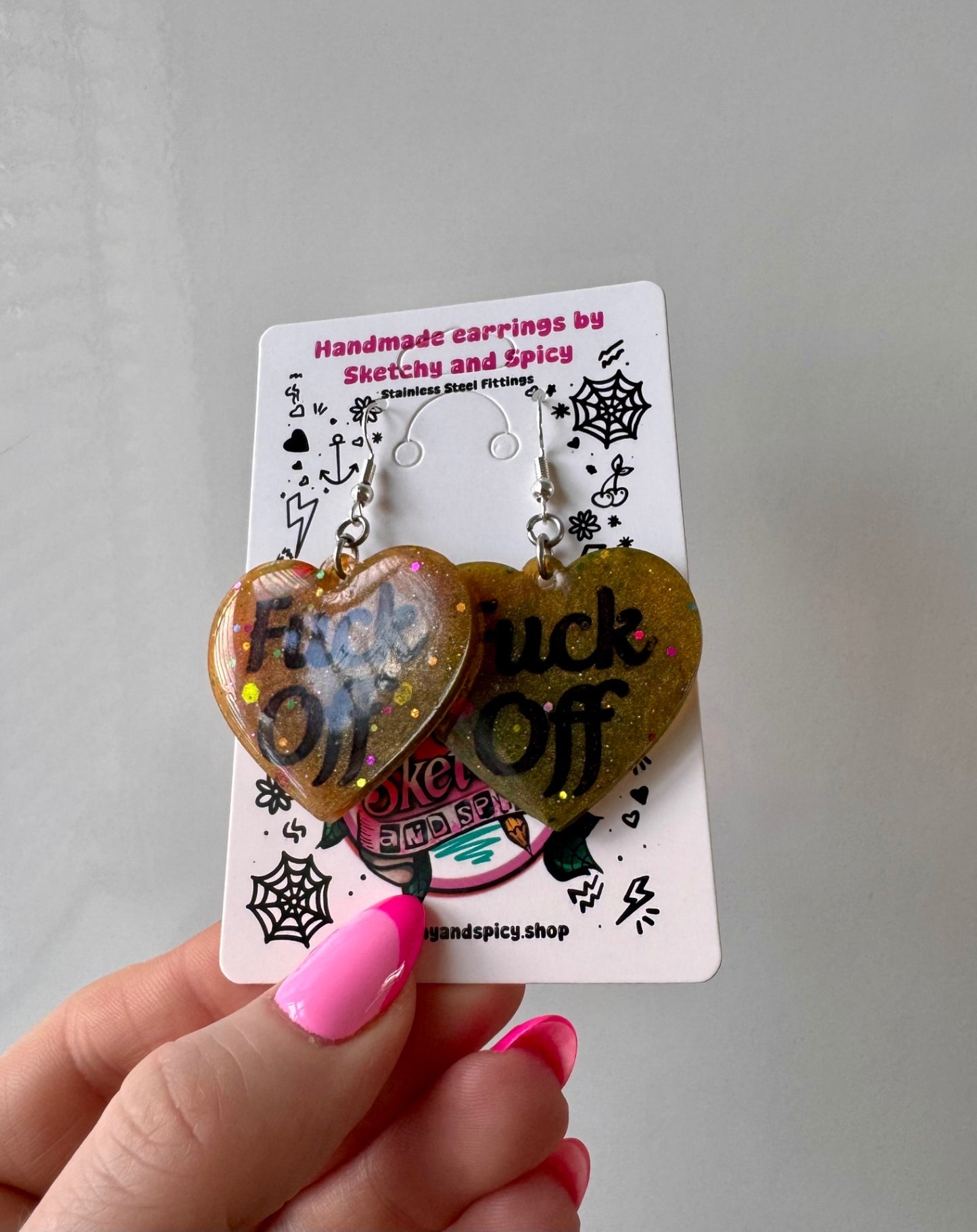 Bronze Glitter ‘Fuck Off’ Earrings