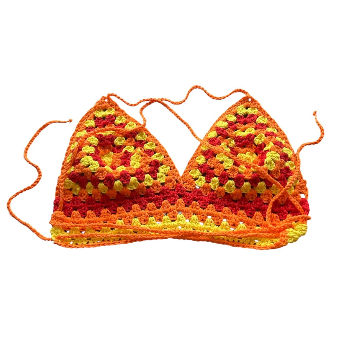 Red, orange and yellow crochet top