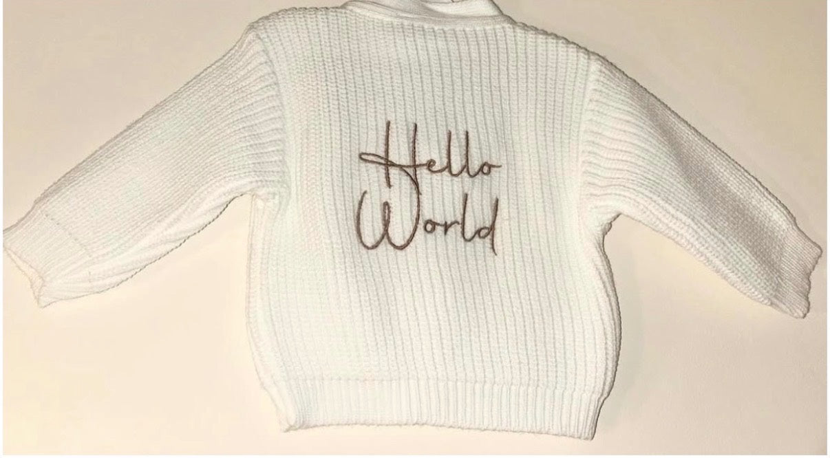 0-3m White Hello World Cardigan