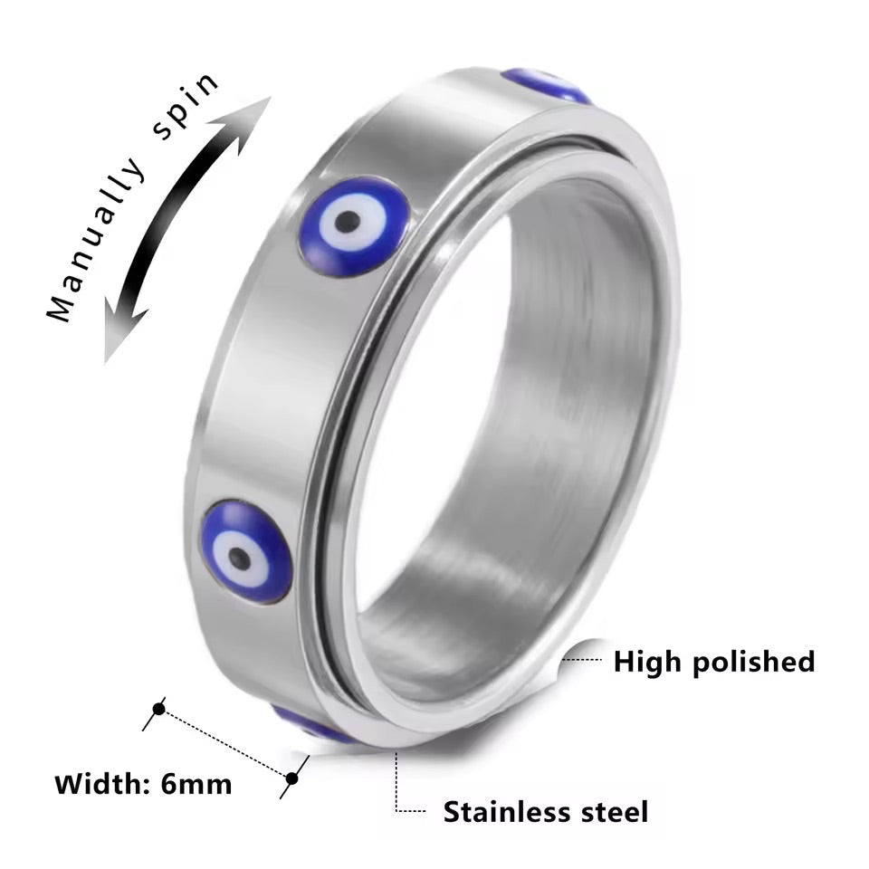 Guardian Eye Spinner Silver Ring Size 10