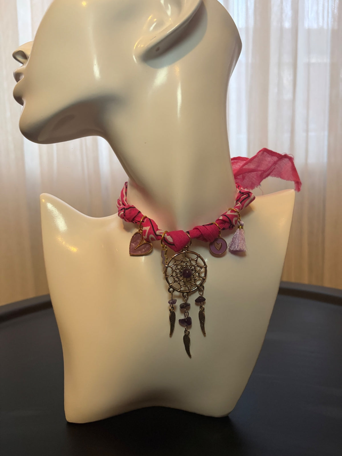 Pink dream catcher bandana necklace