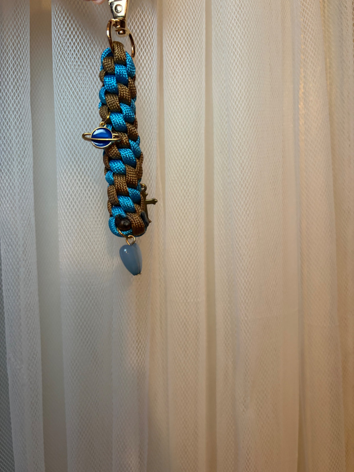 Blue and brown charm keychain