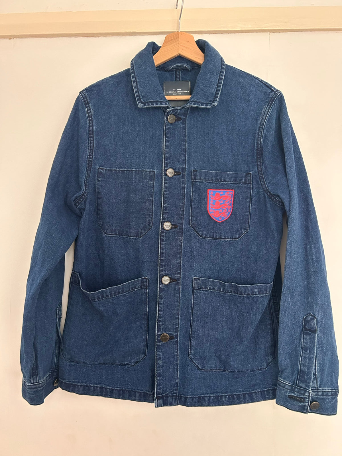 Upcycled Mango chore jacket with England football patch