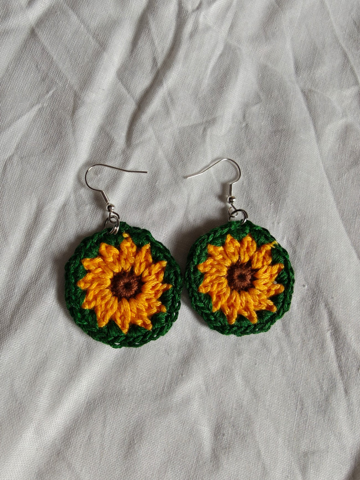 Small boho crochet sunflower earrings