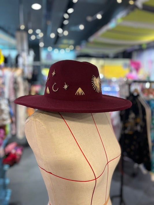 Luna Gold Burgundy Fedora