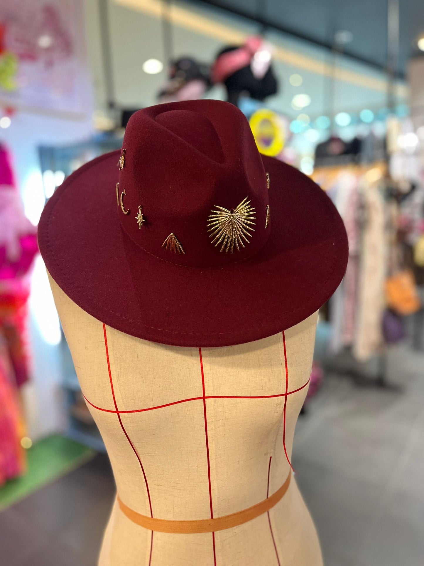 Luna Gold Burgundy Fedora