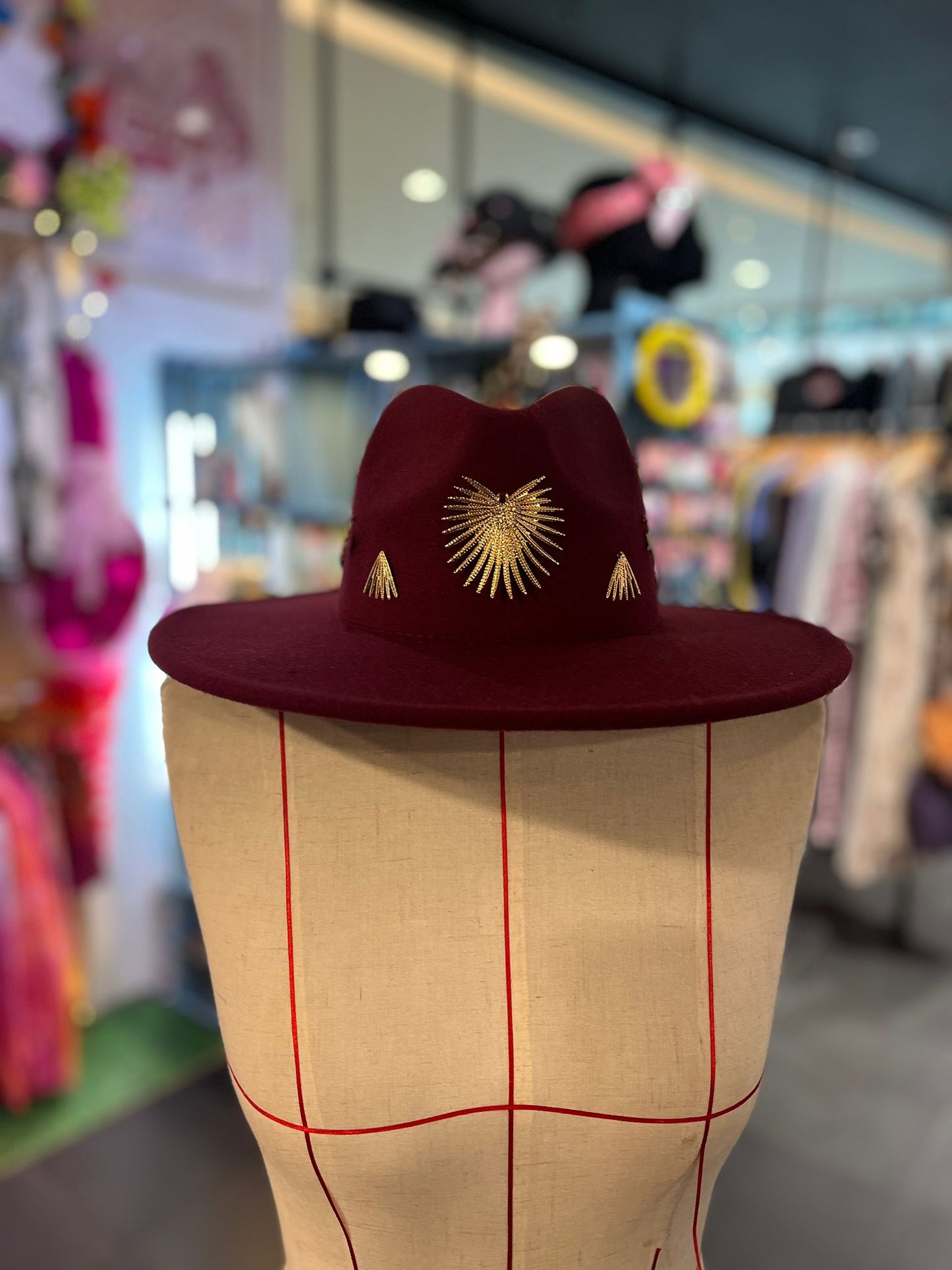Luna Gold Burgundy Fedora