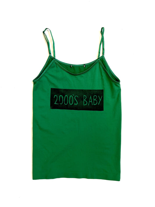 Green strappy cami top with ‘2000’s baby’ print