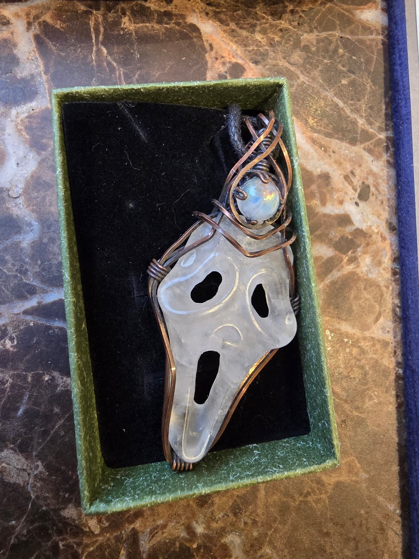 Clear quartz and moonstone scream pendant 