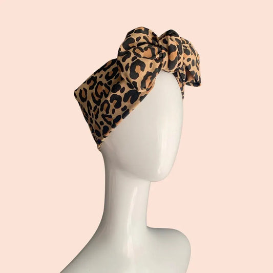 Leopard print turban bow headband 