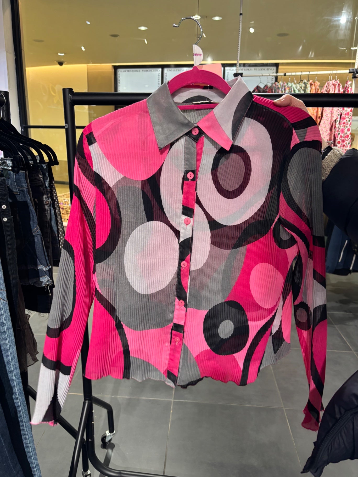 Pink grey black funky swirl shirt
