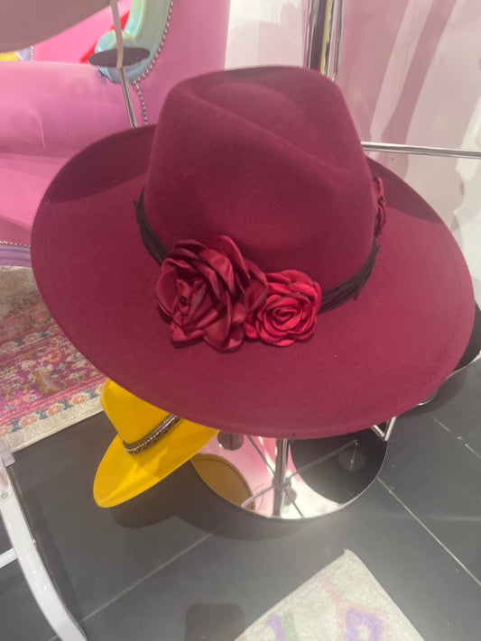 Triple rose burgundy fedora
