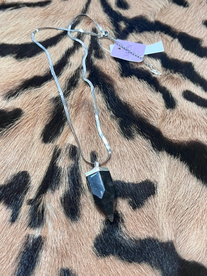 Obsidian point pendant silver necklace