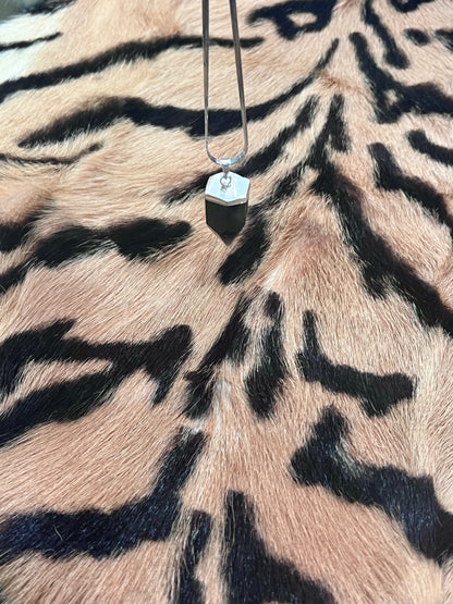 Obsidian point pendant silver necklace