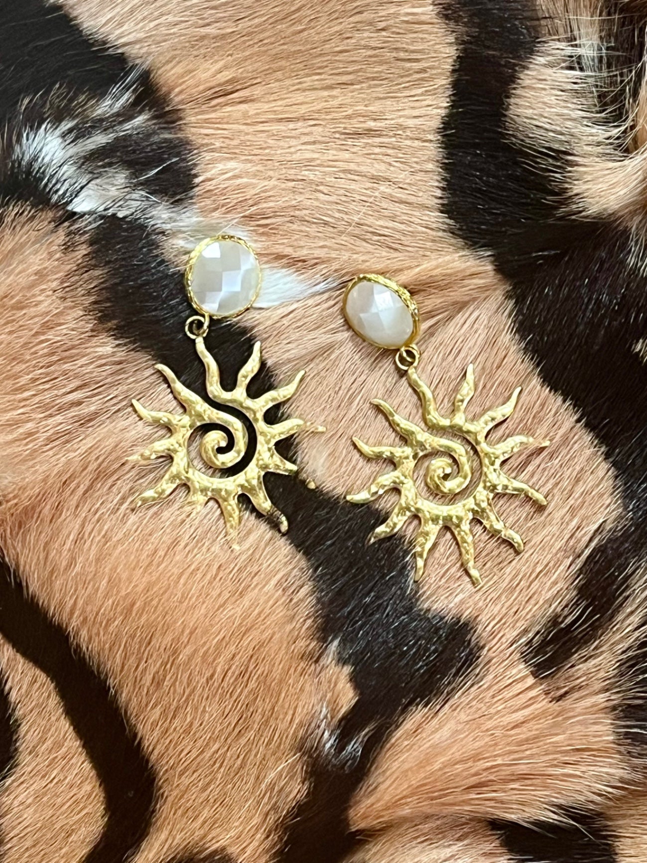 White Quartz Sun Earrings