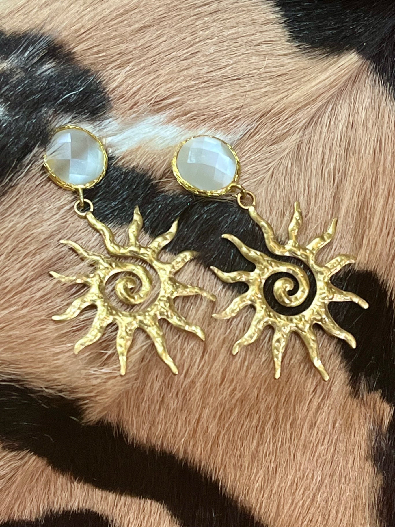 White Quartz Sun Earrings