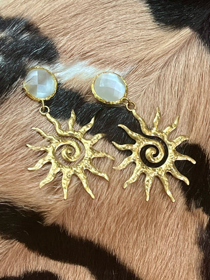 White Quartz Sun Earrings
