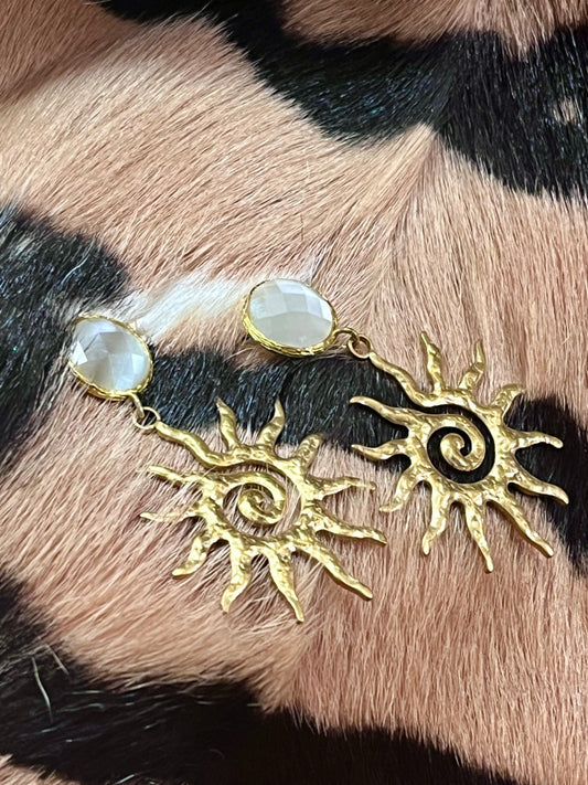 White Quartz Sun Earrings