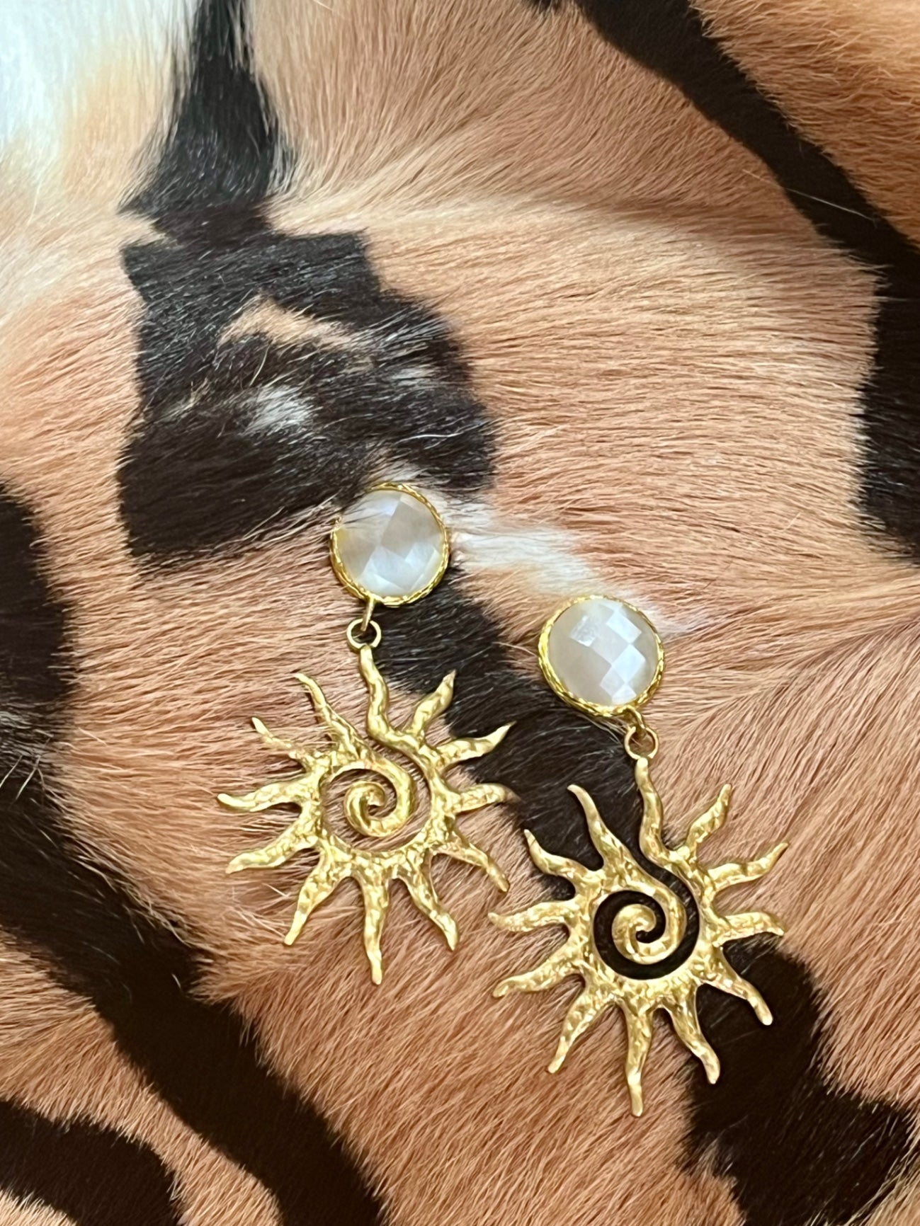 White Quartz Sun Earrings