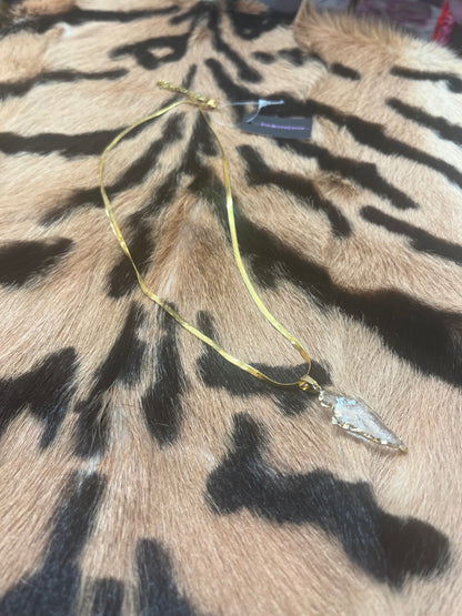 Raw Clear Quartz shield necklace