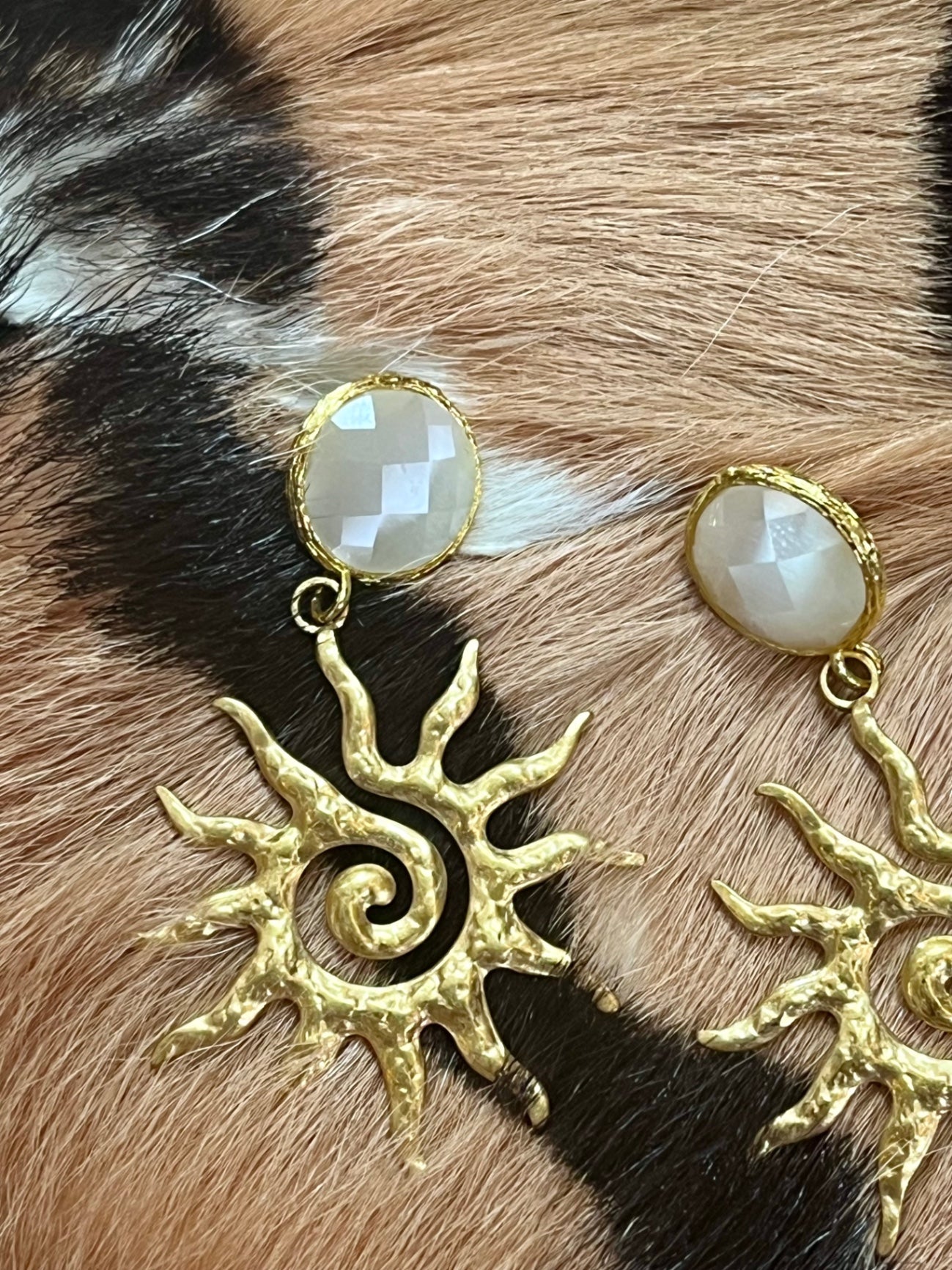 White Quartz Sun Earrings