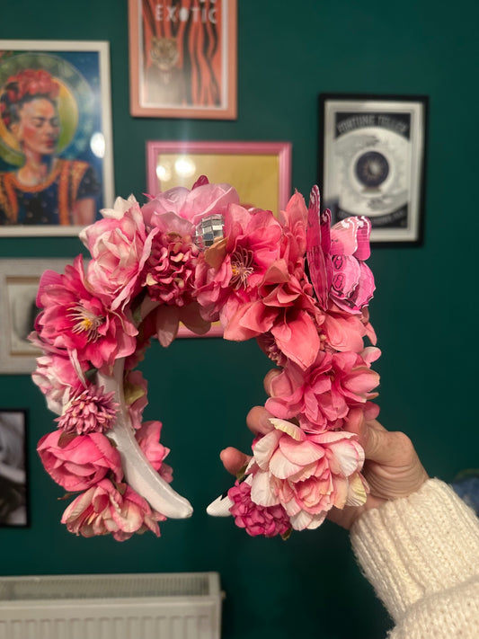 Disco, butterfly flower crown pink