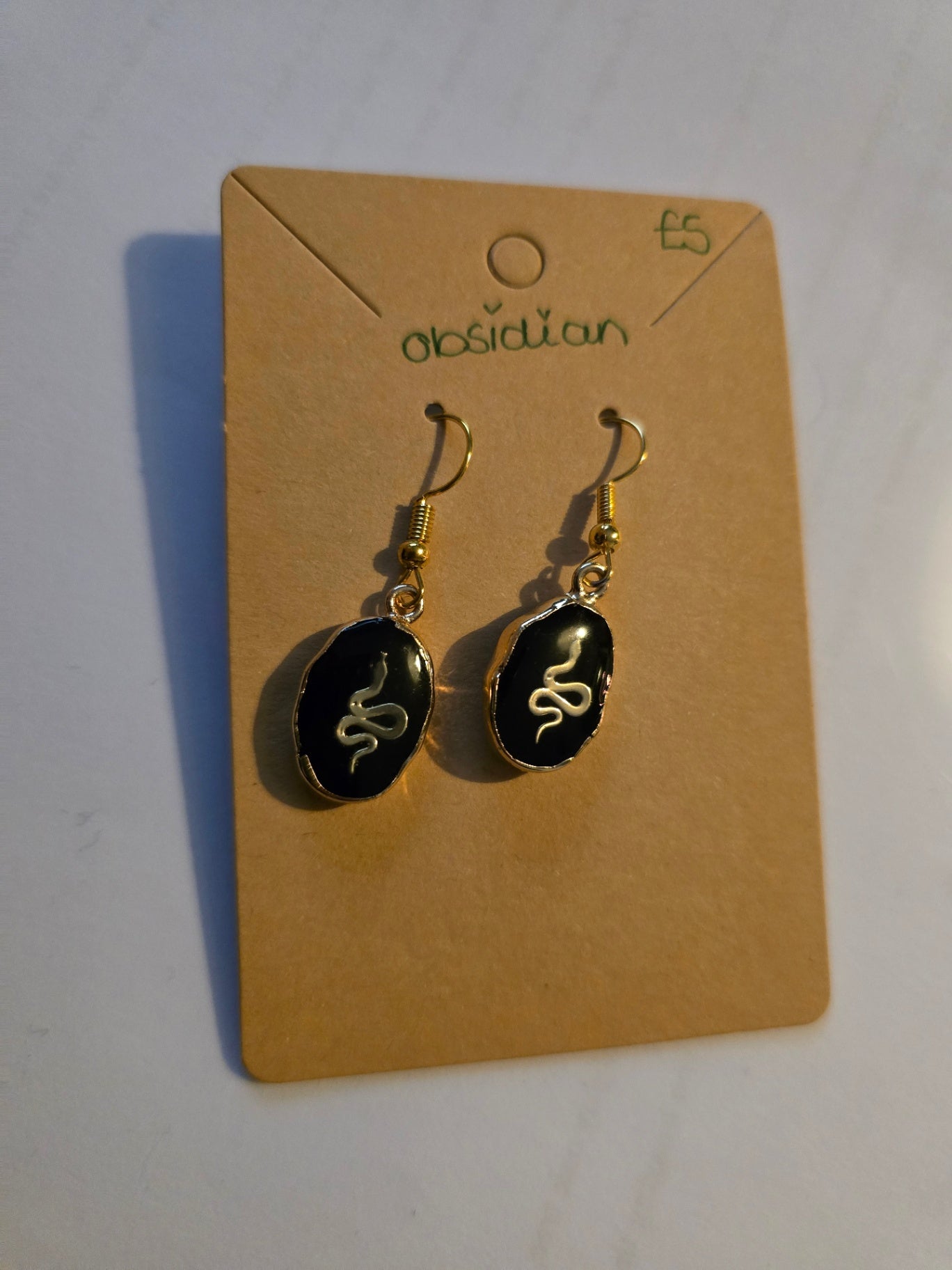 Obsidian snake earrings 