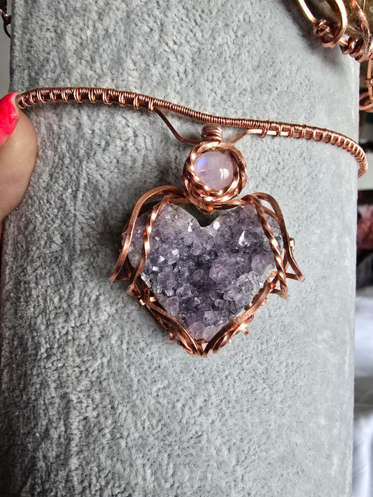 Amethyst and moonstone heart choker
