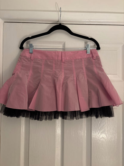 Pink Denny rose mini skirt with black mesh 