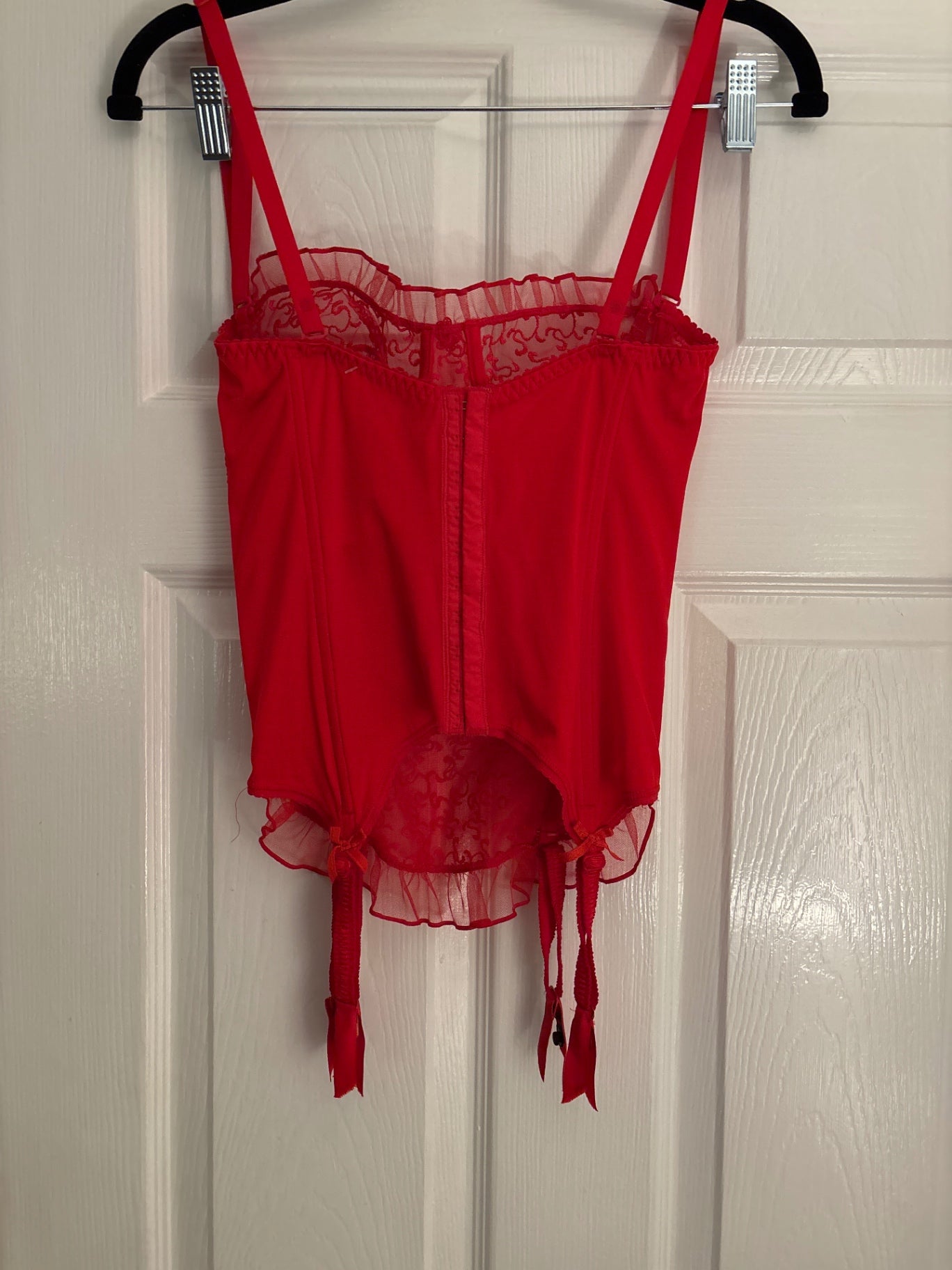 Red lace corset with straps