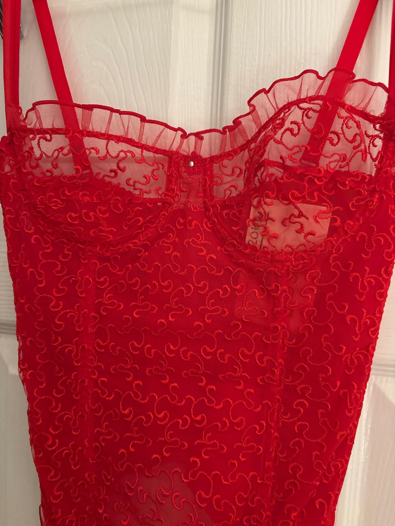 Red lace corset with straps