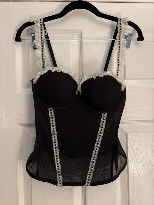 Black and white mesh corset top