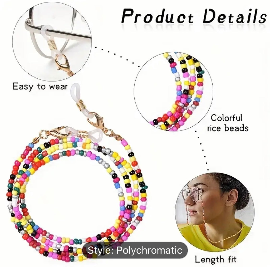White Clear Mix Bead Sunglasses Chain
