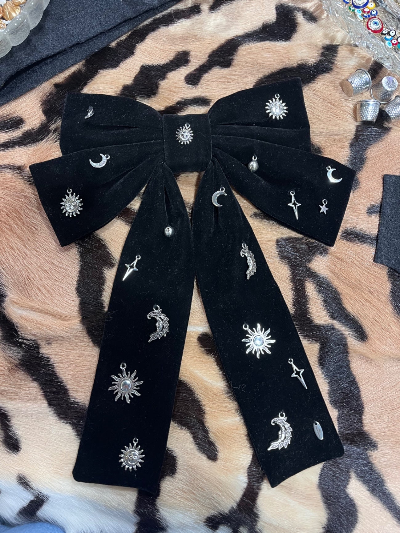 Celestial Silver Mix Black Velvet Hair Bow