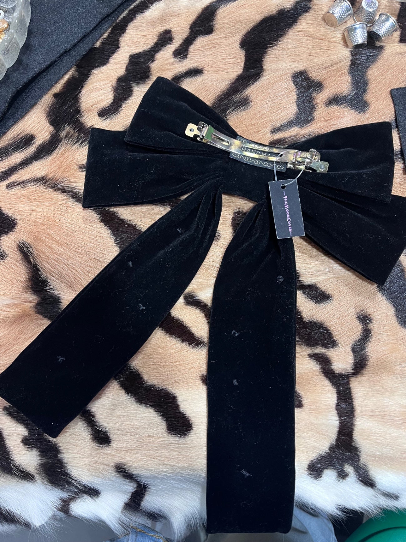 Celestial Silver Mix Black Velvet Hair Bow