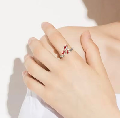 Silver Red Mushroom Adjustable Ring