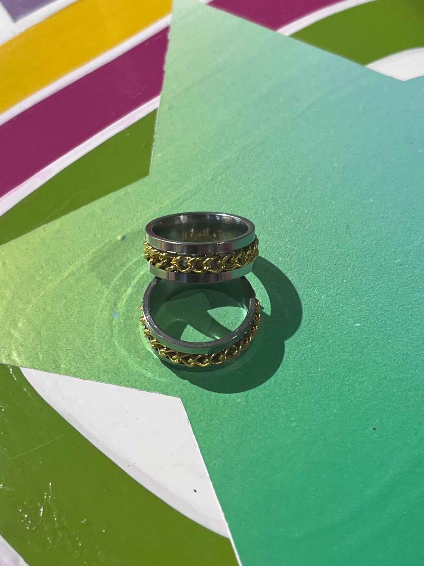 Anti Anxiety Silver Gold Chain Ring S11