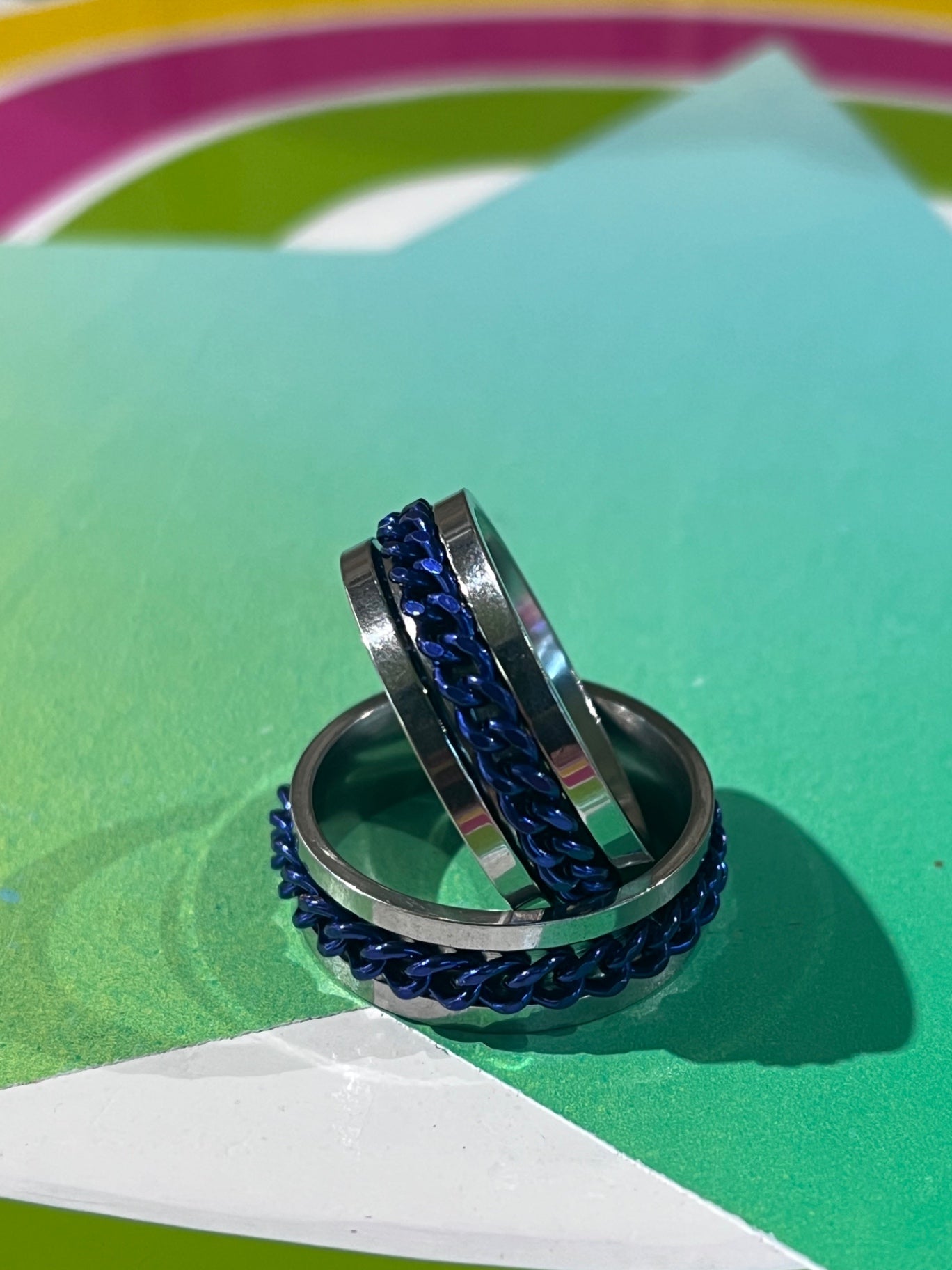 Anti Anxiety Silver Blue Chain Ring S8