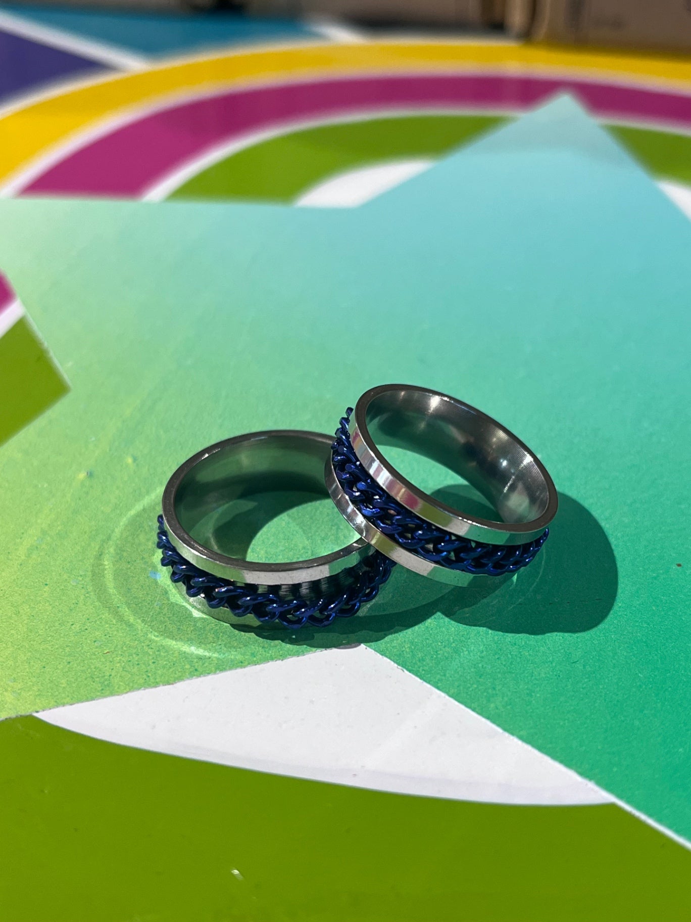 Anti Anxiety Silver Blue Chain Ring S8