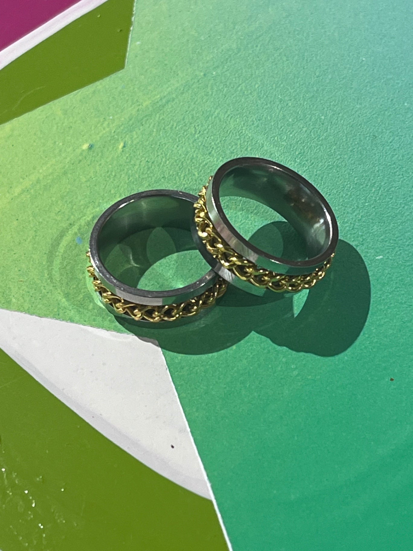 Anti Anxiety Silver Gold Chain Ring S9