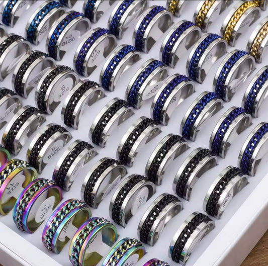 Anti Anxiety Silver Blue Chain Ring MIXED SIZES