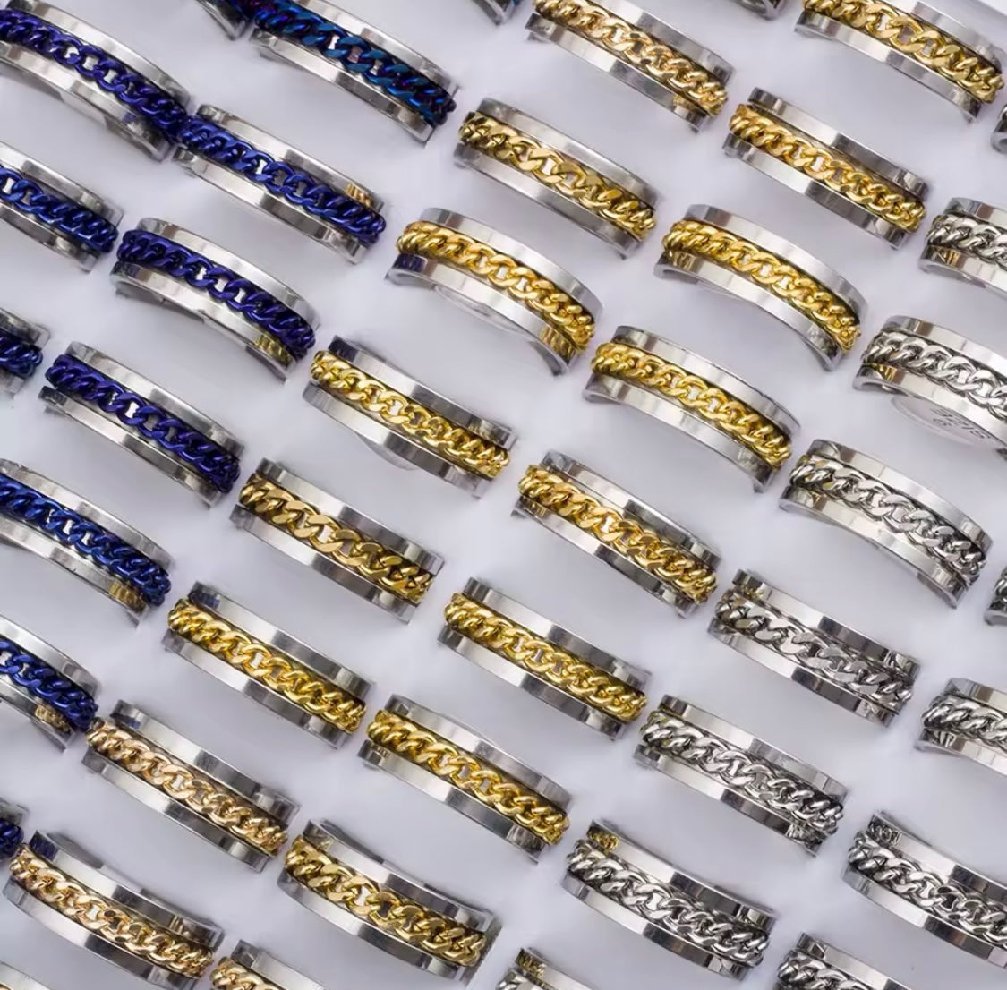 Anti Anxiety Silver Blue Chain Ring S7