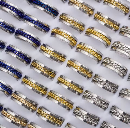 Anti Anxiety Silver Blue Chain Ring S7