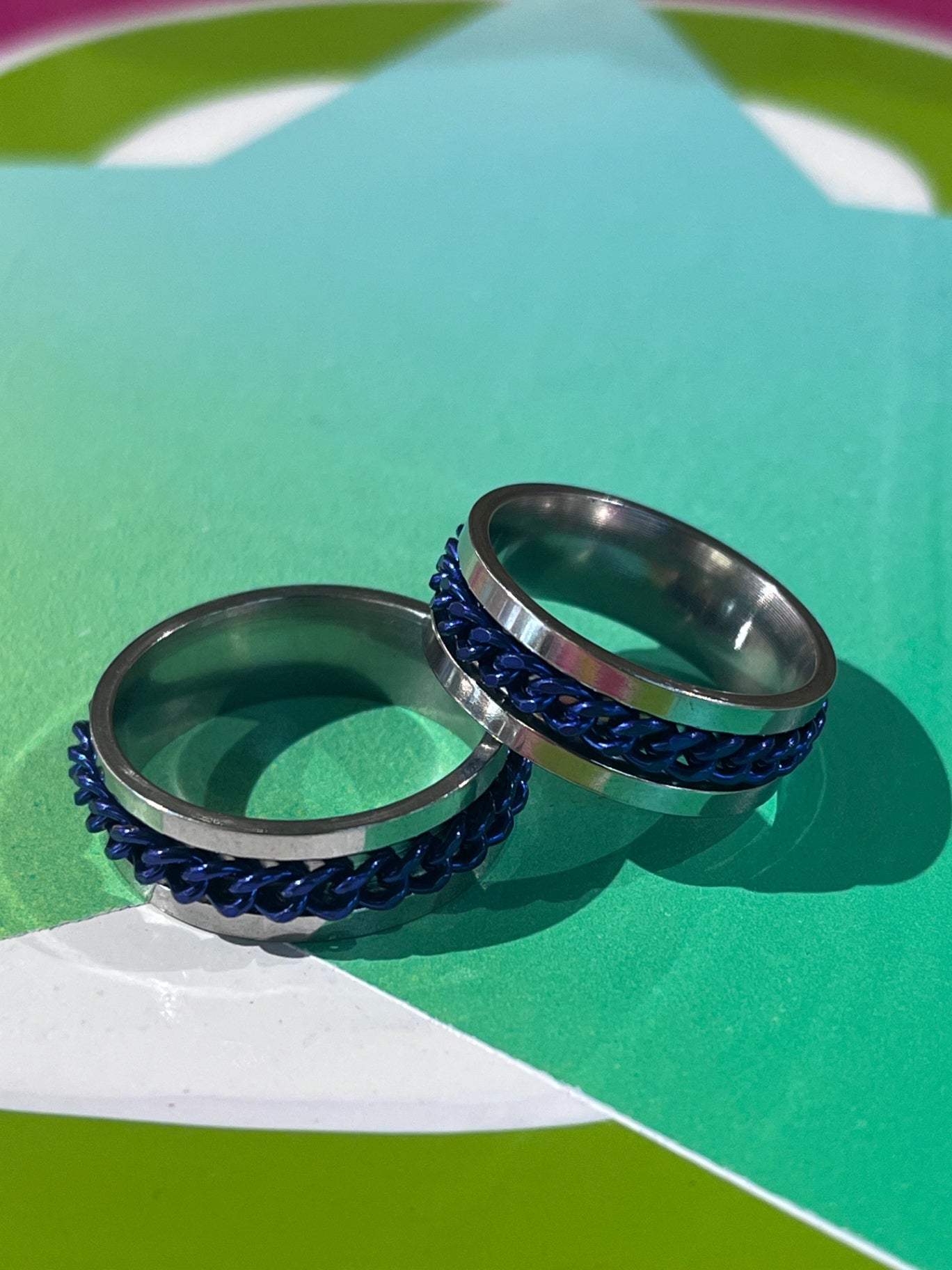 Anti Anxiety Silver Blue Chain Ring S10