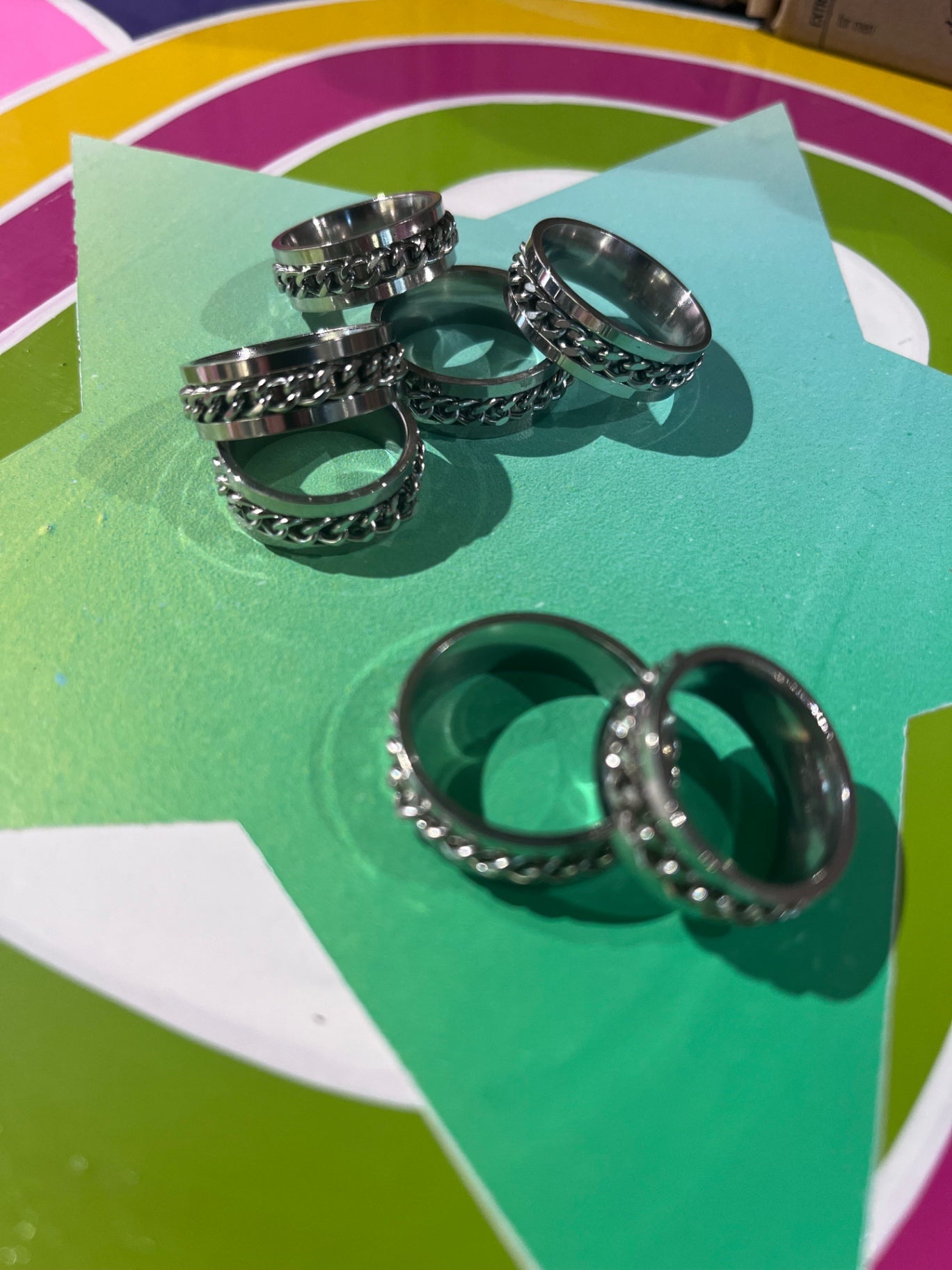Anti Anxiety Silver Blue Chain Ring S7