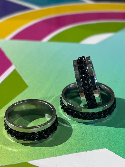 Anti Anxiety Silver Black Chain Ring S6