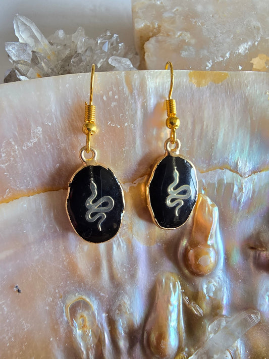 Obsidian snake earrings 